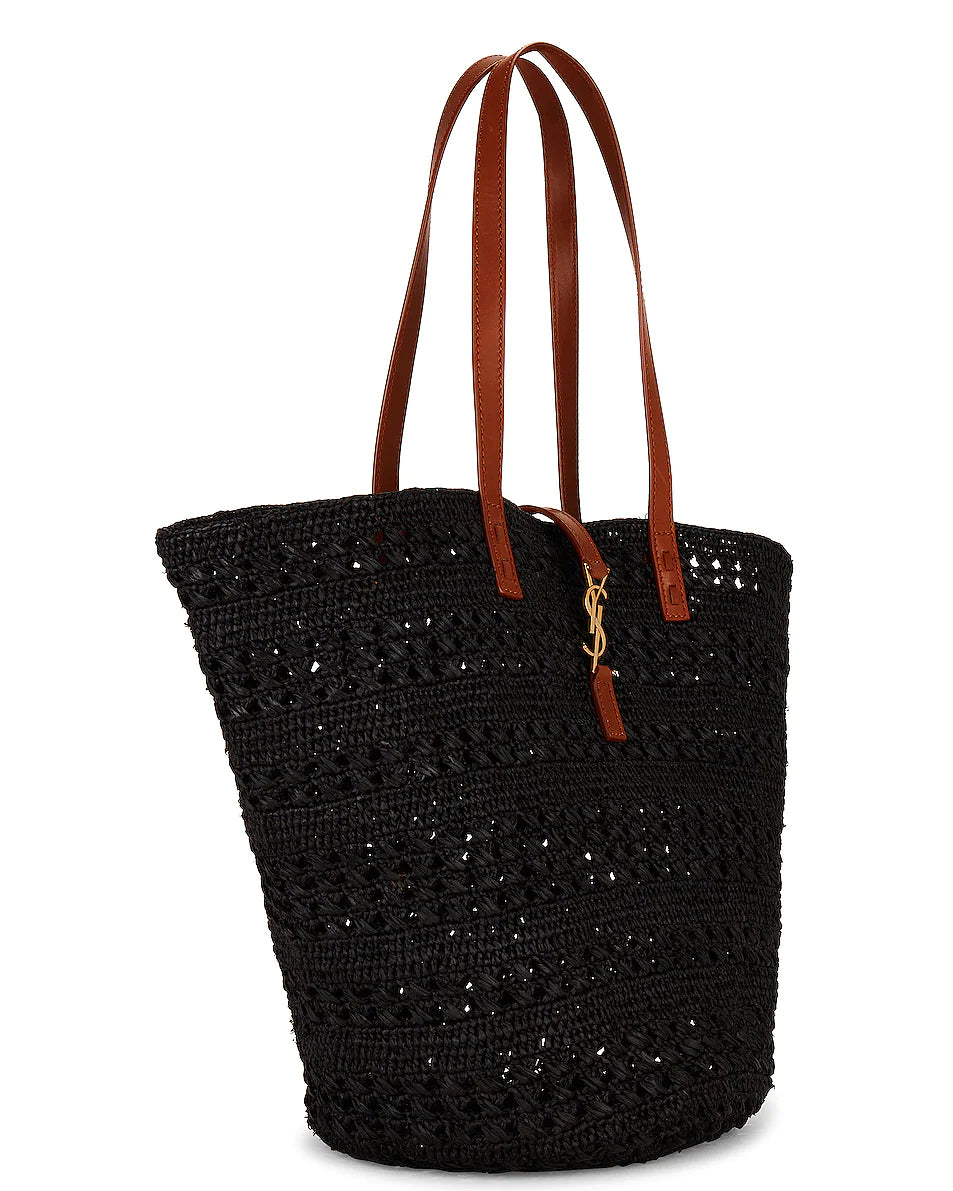 YSL Panier Medium Bag in Crochet Raffia and Smooth Leather