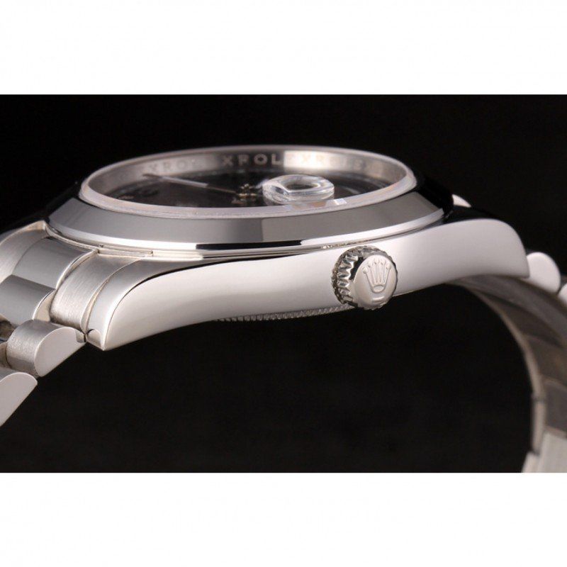 Swiss Rolex Day-Date Stainless Steel Bracelet Black Dial 80294