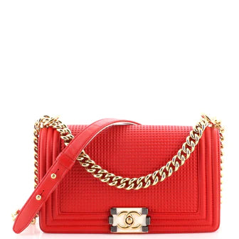 Boy Flap Bag Cube Embossed Lambskin Old Medium