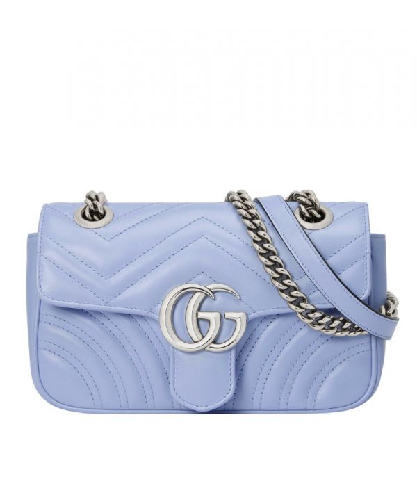 Gucci Mini GG Marmont Silver GG Signature & Shoulder Strap Violet Matelasse Chevron Leather Flap Crossbody For Ladies Online