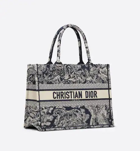 MEDIUM DIOR BOOK TOTE Blue Toile de Jouy Reverse Embroidery (36 x 27.5 x 16.5 cm)