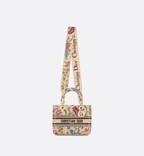 MEDIUM LADY D-LITE BAG Natural Multicolor Raffia Embroidered with Dior Petites Fleurs