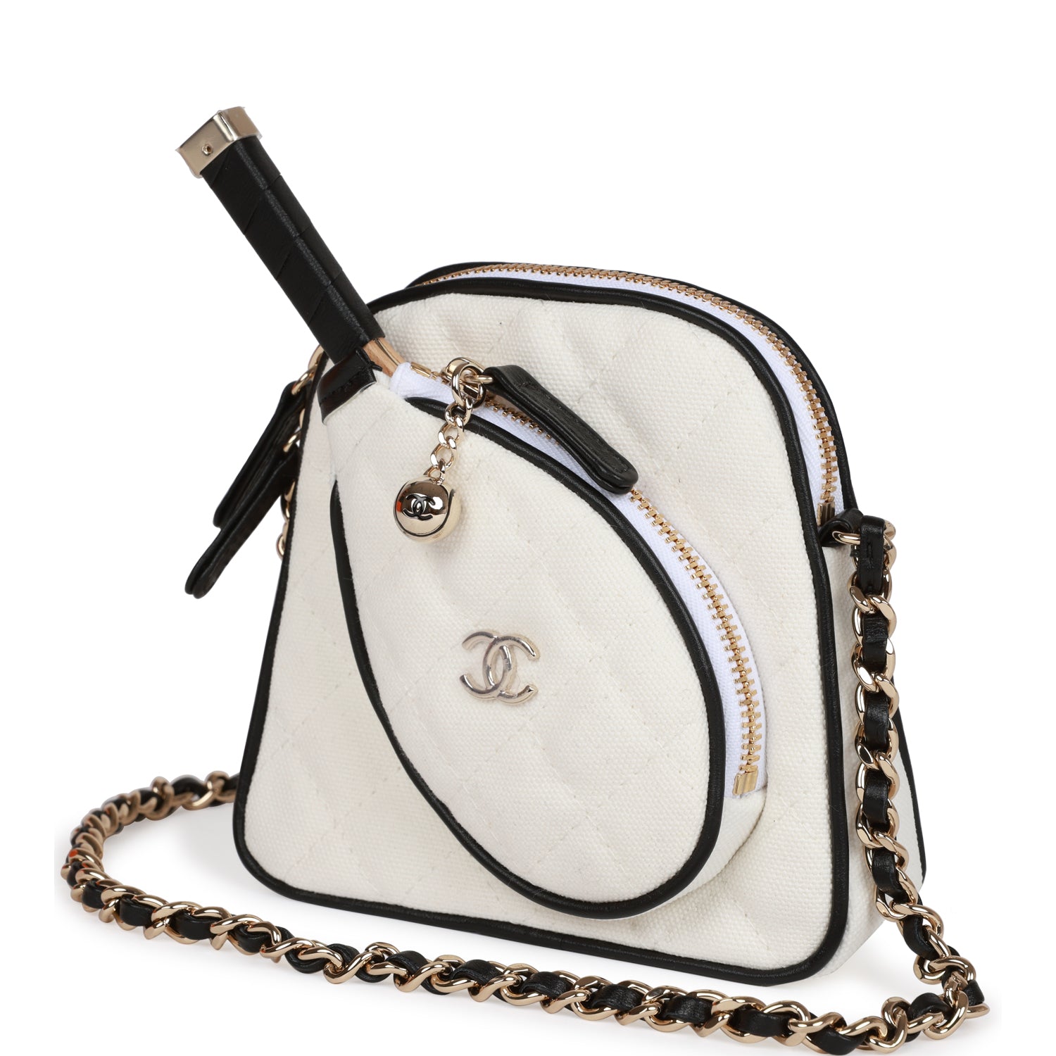 Monte-Carlo Mini Crossbody Tennis Bag White Canvas Light Gold Hardware