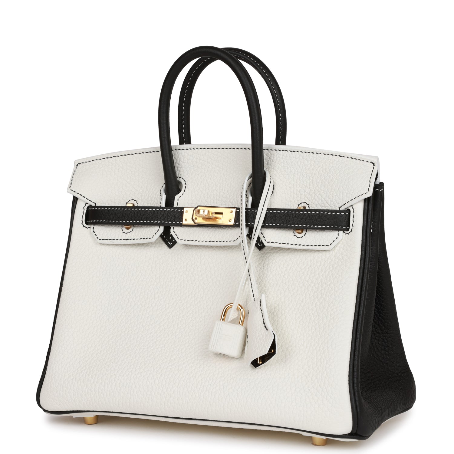 Hermès Special Order (HSS) Birkin 25 White and Black Clemence Gold Hardware