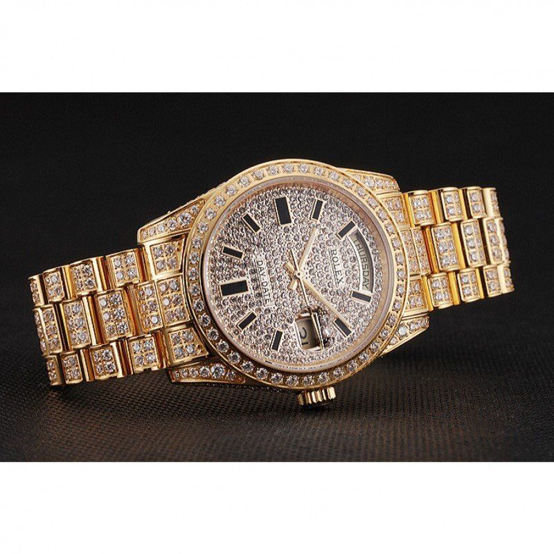 Swiss Rolex Day-Date Yellow Gold Full Diamond Pave