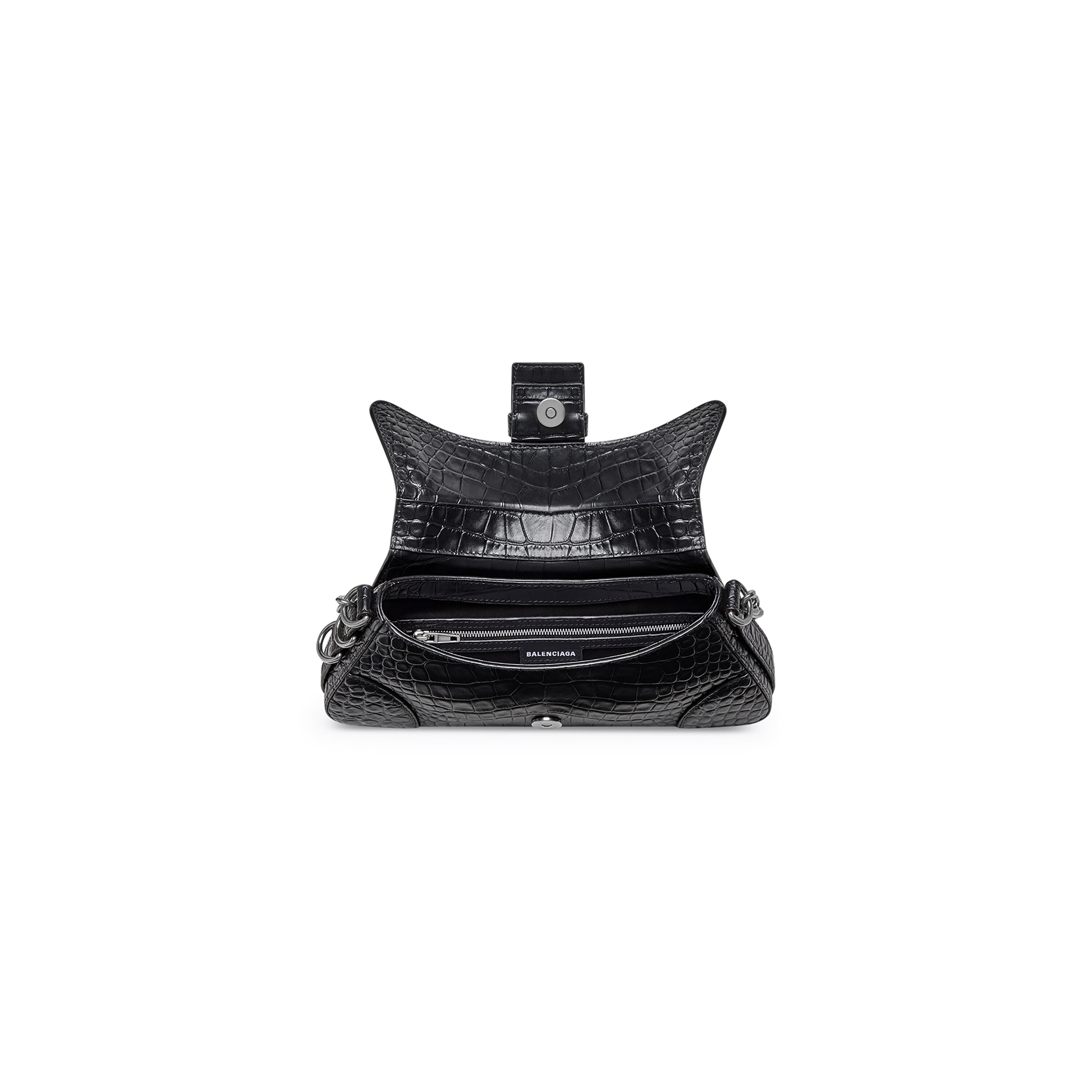 WOMEN'S LINDSAY SMALL SHOULDER BAG WITH STRAP CROCODILE EMBOSSED IN BLACK