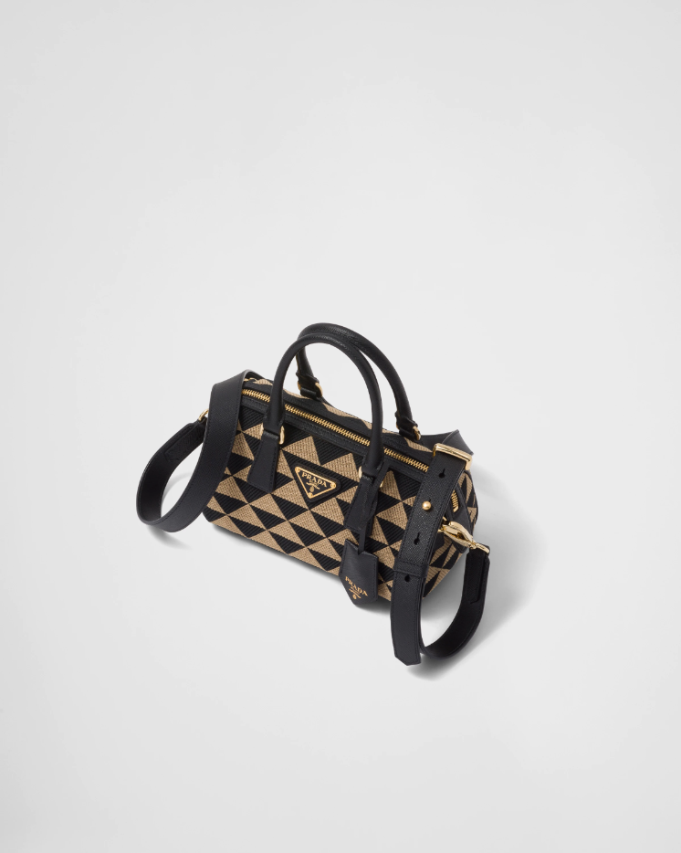 Prada Symbole embroidered fabric top-handle bag - Black/Beige