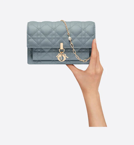 LADY DIOR CHAIN POUCH Cloud Blue Cannage Lambskin