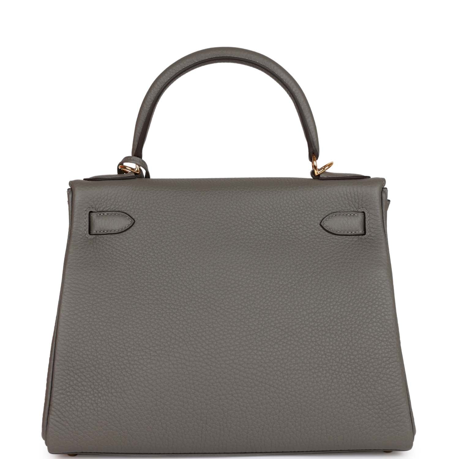 Hermès Kelly Retourne 28 Gris Meyer Clemence Gold Hardware