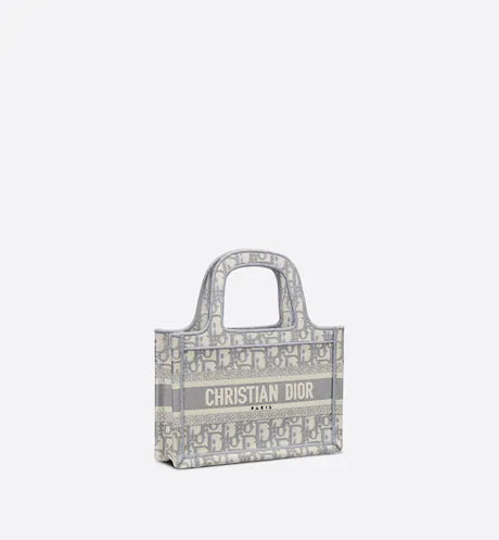MINI DIOR BOOK TOTE Gray Dior Oblique Embroidery (22.5 x 15 x 6 cm)