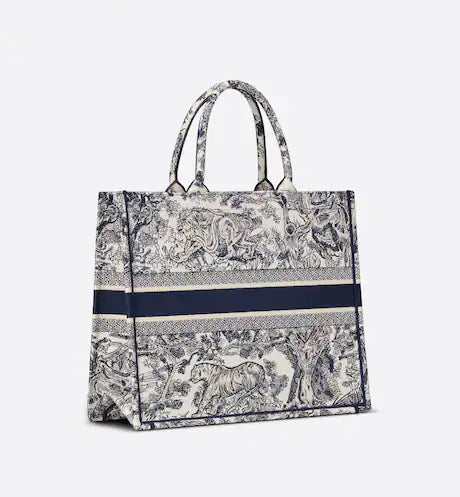 LARGE DIOR BOOK TOTE Blue Toile de Jouy Embroidery (42 x 35 x 18.5 cm)
