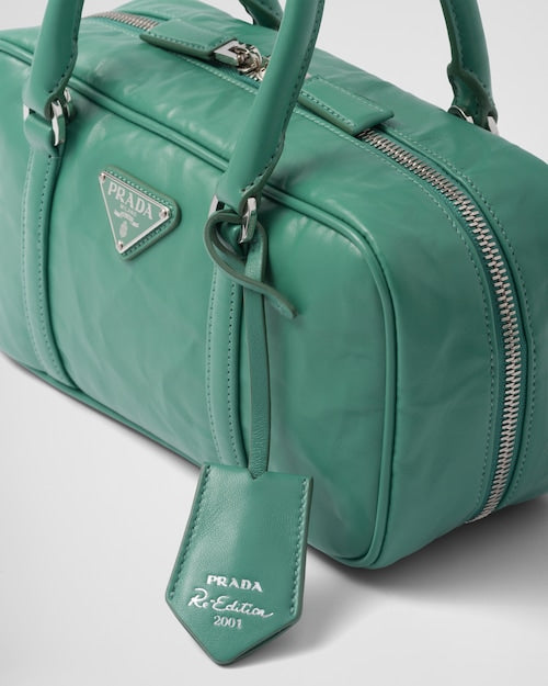 Prada Small antique nappa leather top handle bag - Sage Green