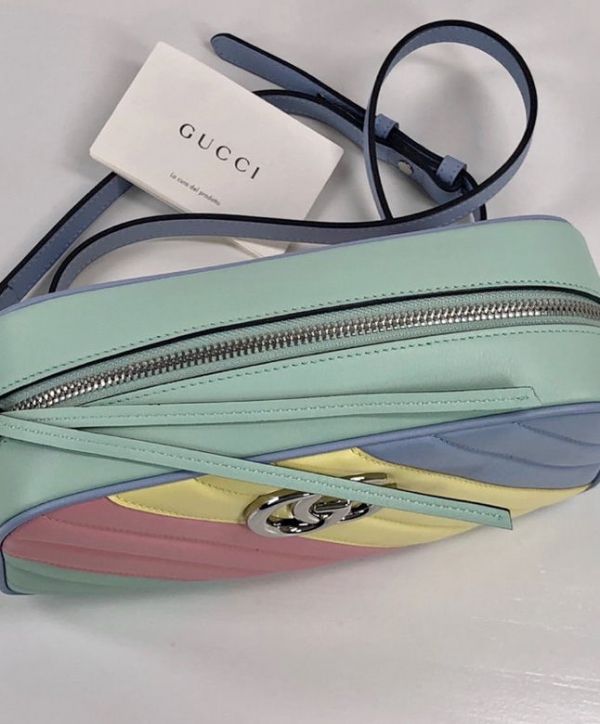 2022 New Gucci GG Marmont Silver Chian Strap Zipper Closure Double G Signature Women Colorful Diagonal Quilted Leather Crossbody Bag Small