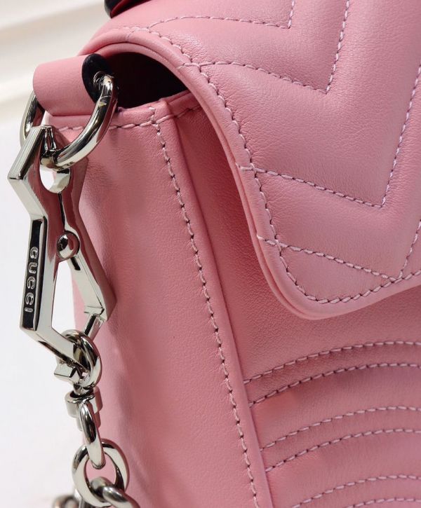 Gucci GG Marmont Silver Chain Shoulder Strap GG Logo Flap Female Pink Quilted Leather Single Top Handle Bag 2022 Price