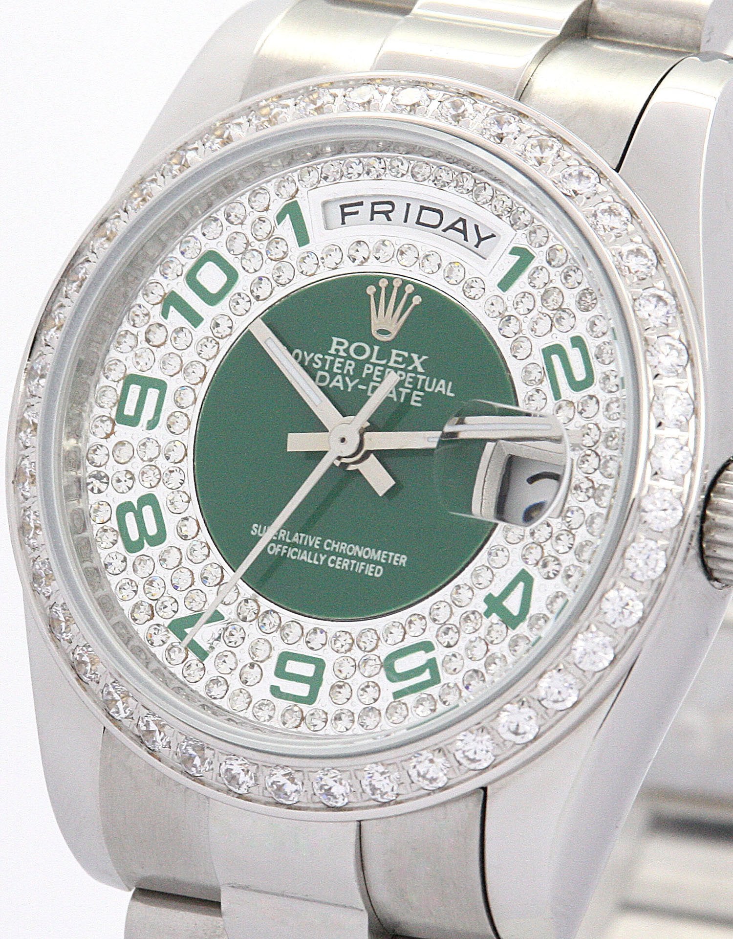 Replica Rolex Day-Date 36mm Green and Silver with Diamonds Dial 118346