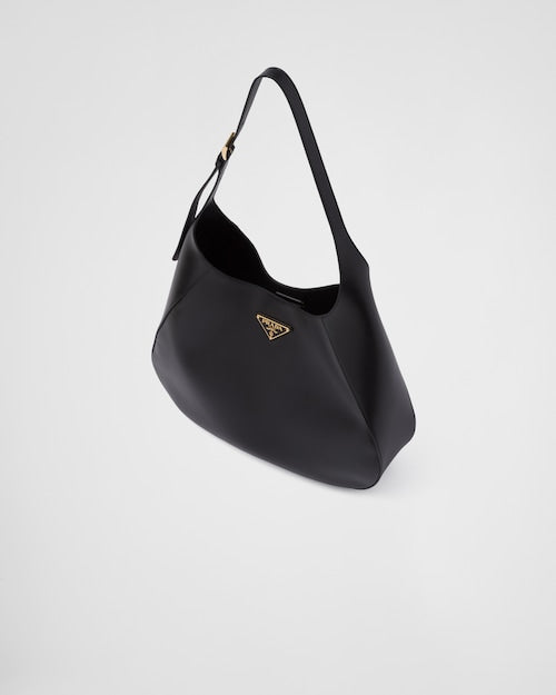Prada Large leather shoulder bag with topstitching - Black