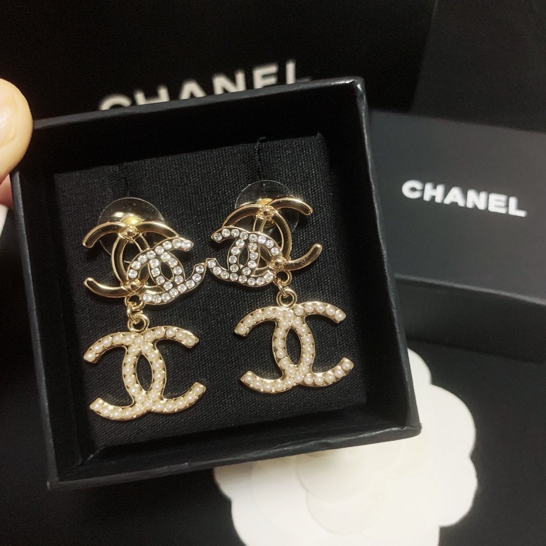 Fashion Double C Crystal Earrings