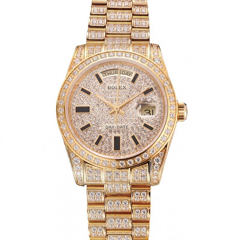 Swiss Rolex Day-Date Yellow Gold Full Diamond Pave