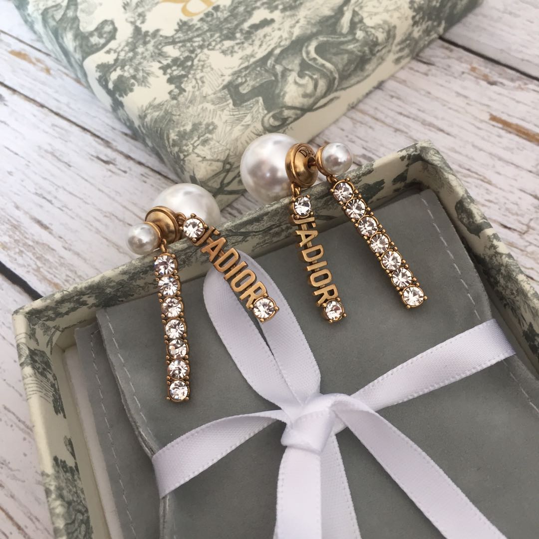 Vintage Pearl Rhinestone Letter Pendant Earrings