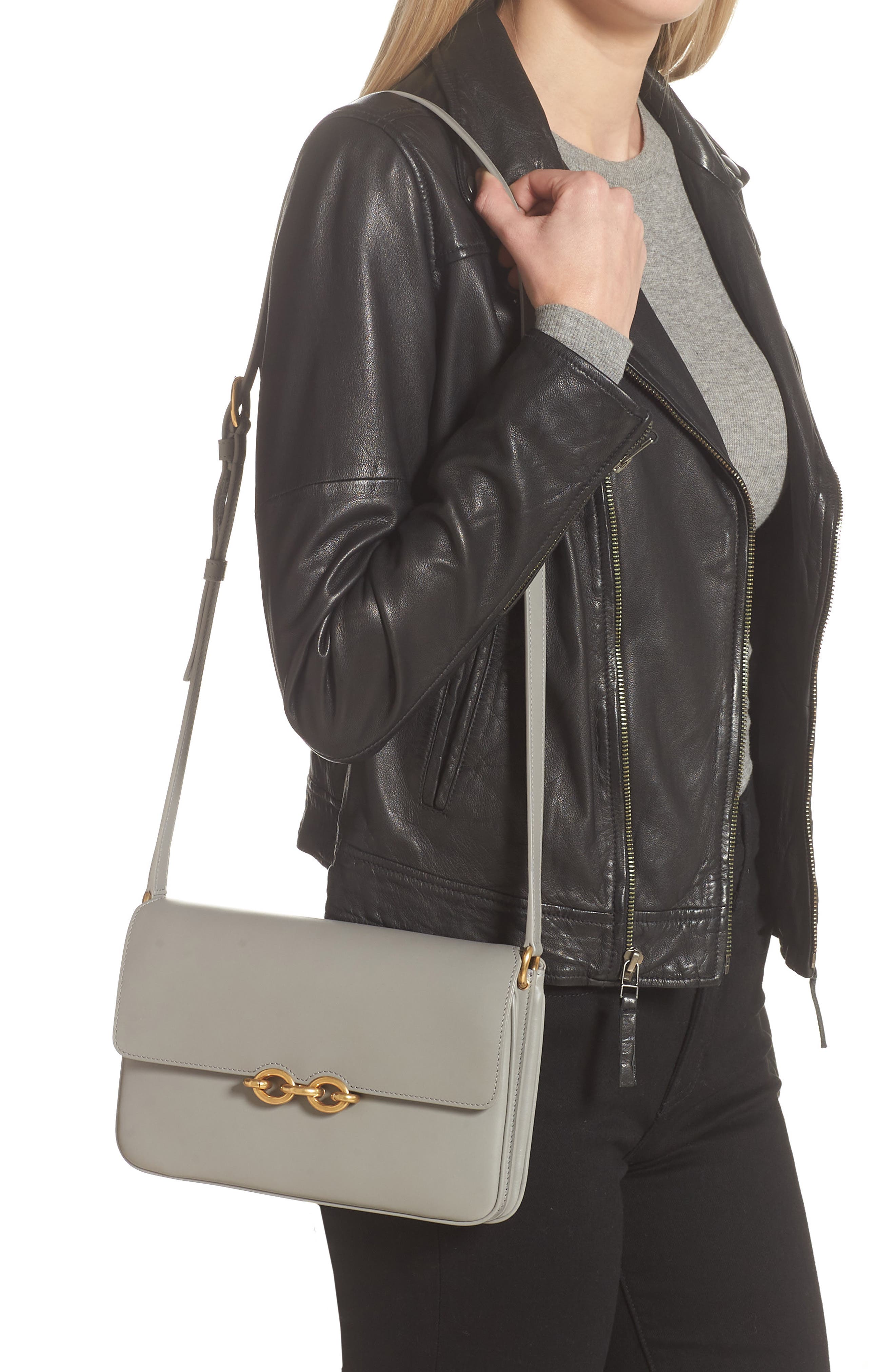 YSL Le Maillon Satchel in Smooth Leather in Grey