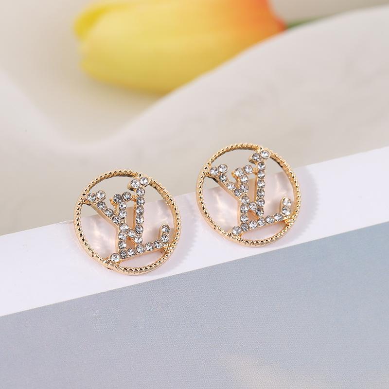 Round Letter Rhinestone Earrings
