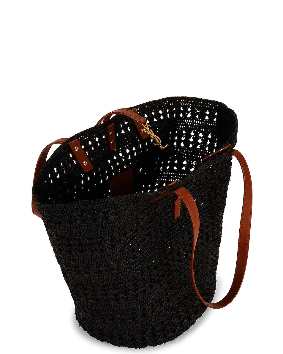 YSL Panier Medium Bag in Crochet Raffia and Smooth Leather
