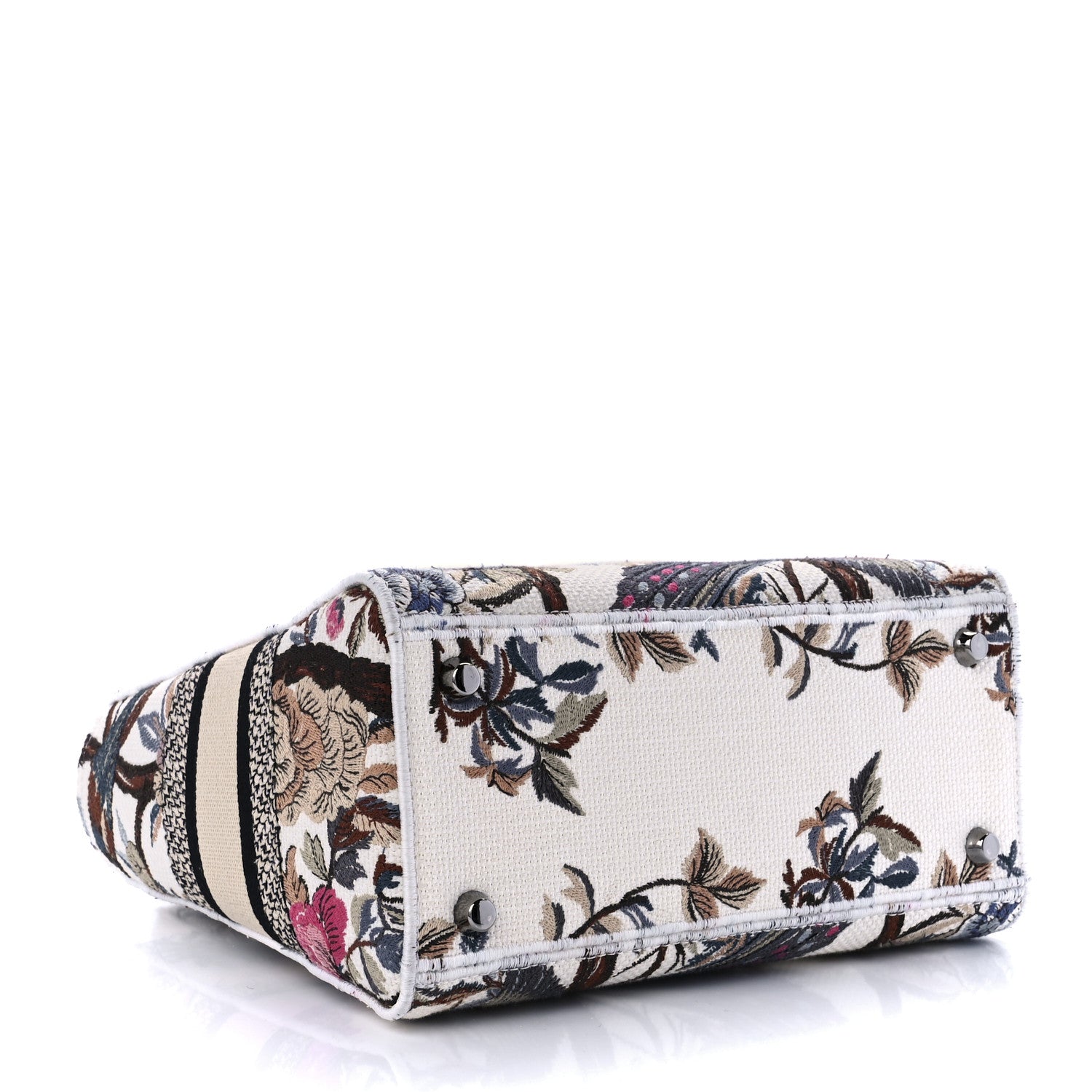 CHRISTIAN DIOR Canvas Embroidered Jardin D'Hive Medium Lady D-Lite Ecru Multicolor