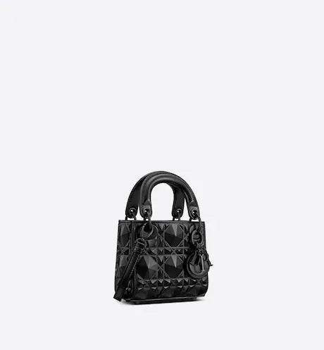 MICRO LADY DIOR BAG Black Cannage Calfskin with Diamond Motif
