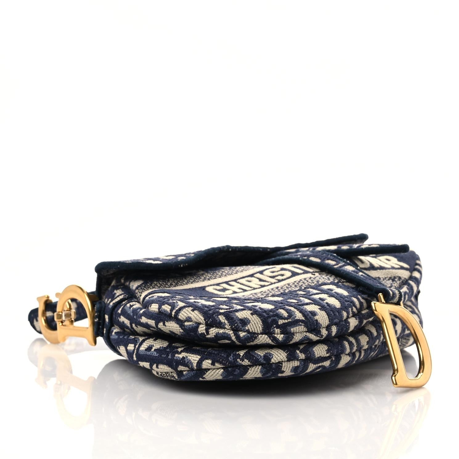 CHRISTIAN DIOR Oblique Embroidered Saddle Bag Blue