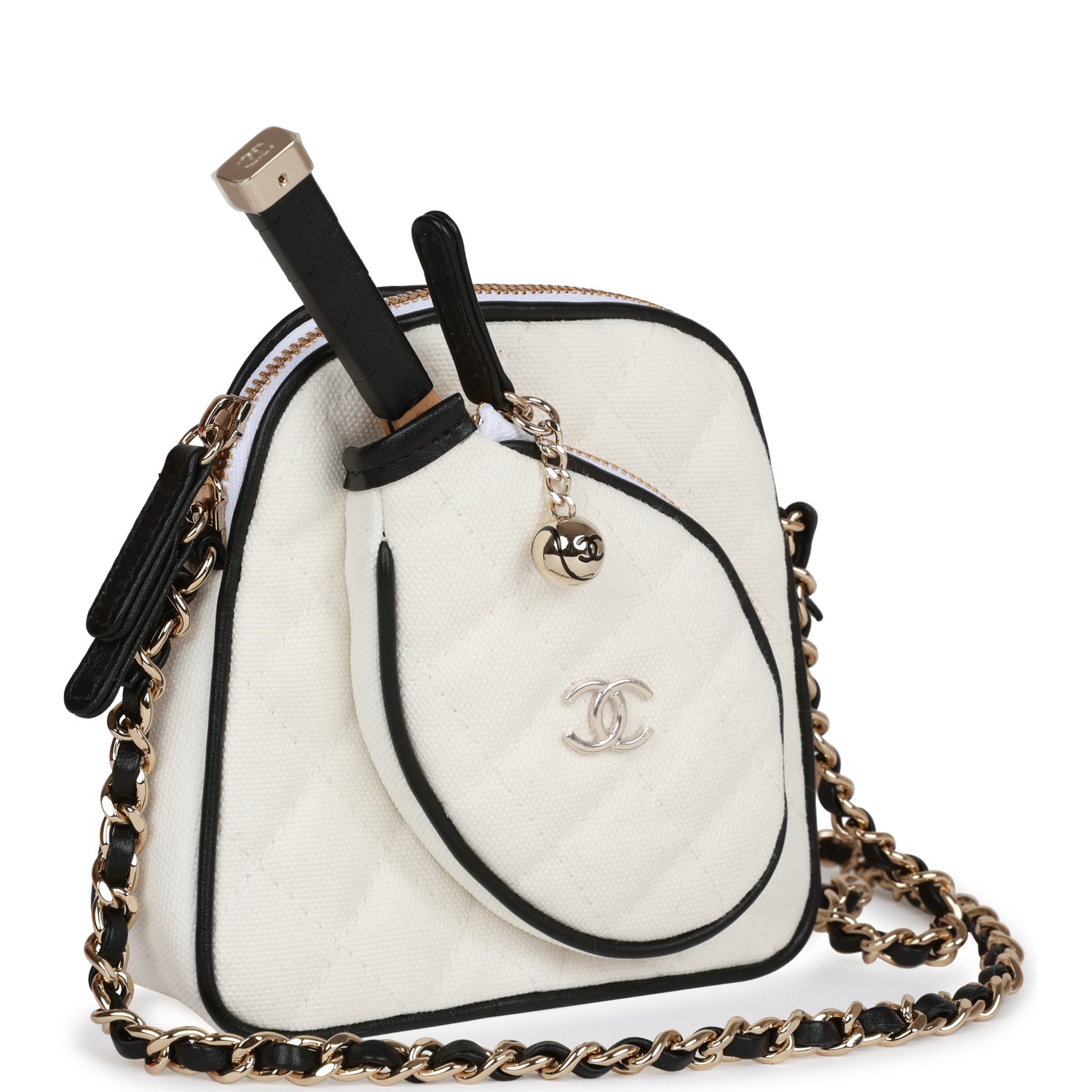 Monte-Carlo Mini Crossbody Tennis Bag White Canvas Light Gold Hardware