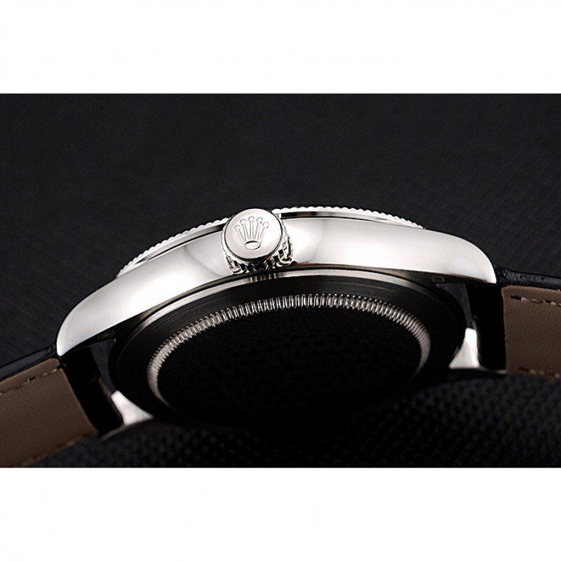 Swiss Rolex Cellini Time Silver Case Black Dial Black Leather Bracelet 622654