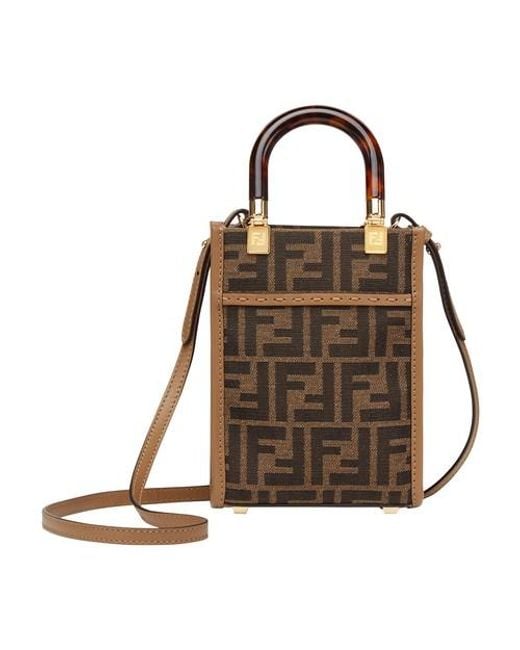 Fendi Mini Sunshine Shopper in Brown FF Fabric Mini Bag