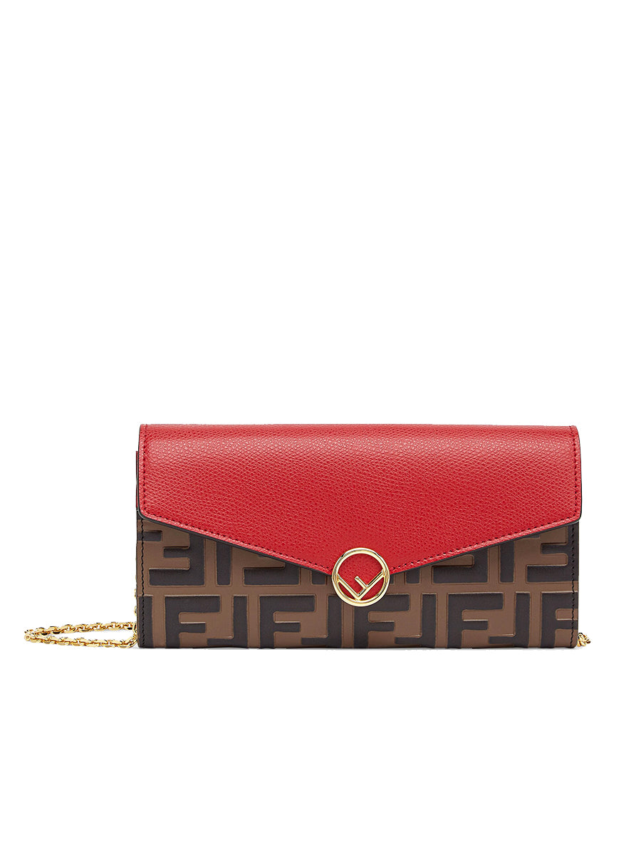 Fendi Continental with Chain in Red Leather
