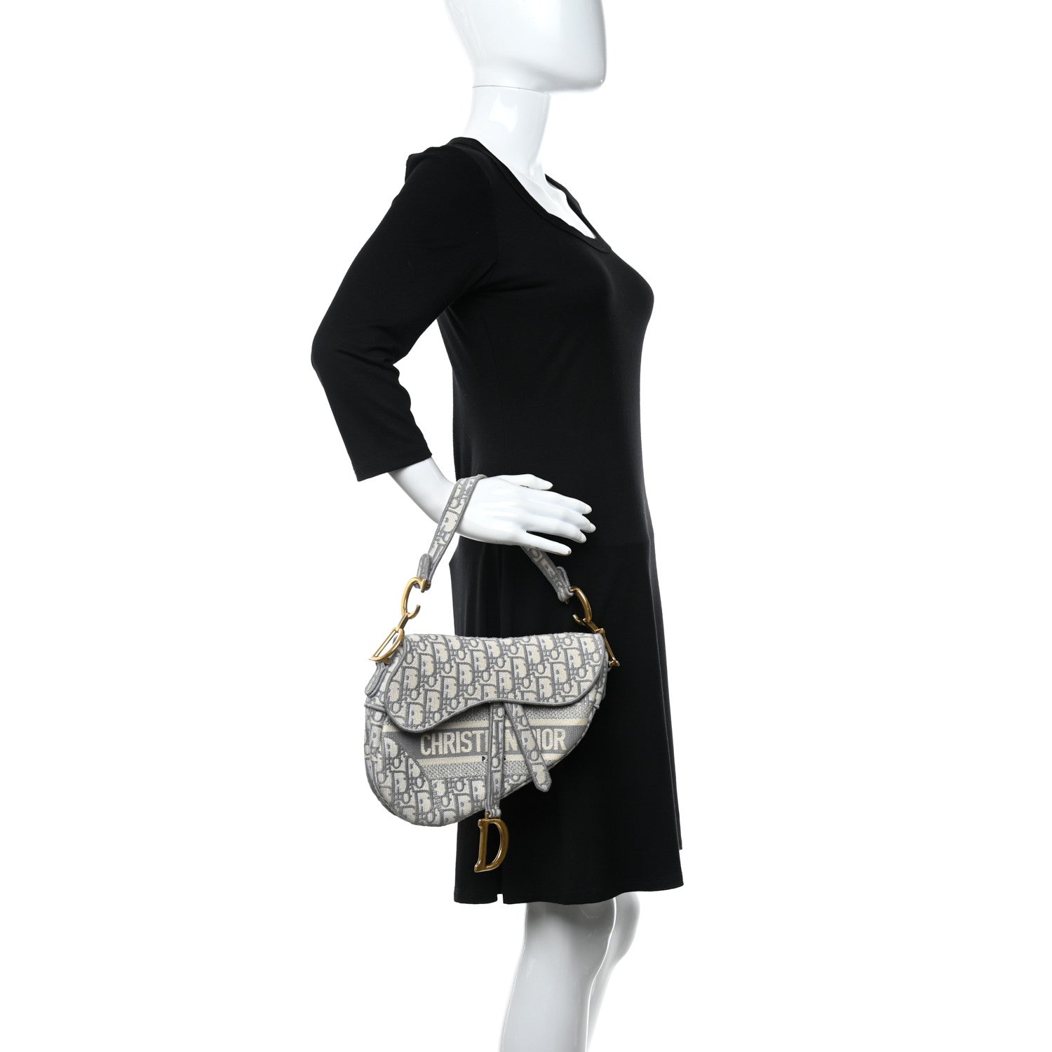 CHRISTIAN DIOR Oblique Embroidered Saddle Bag Gray