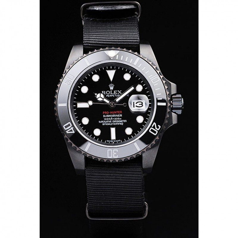 Swiss Rolex Submariner Pro-Hunter Black Fabric Strap Black Dial