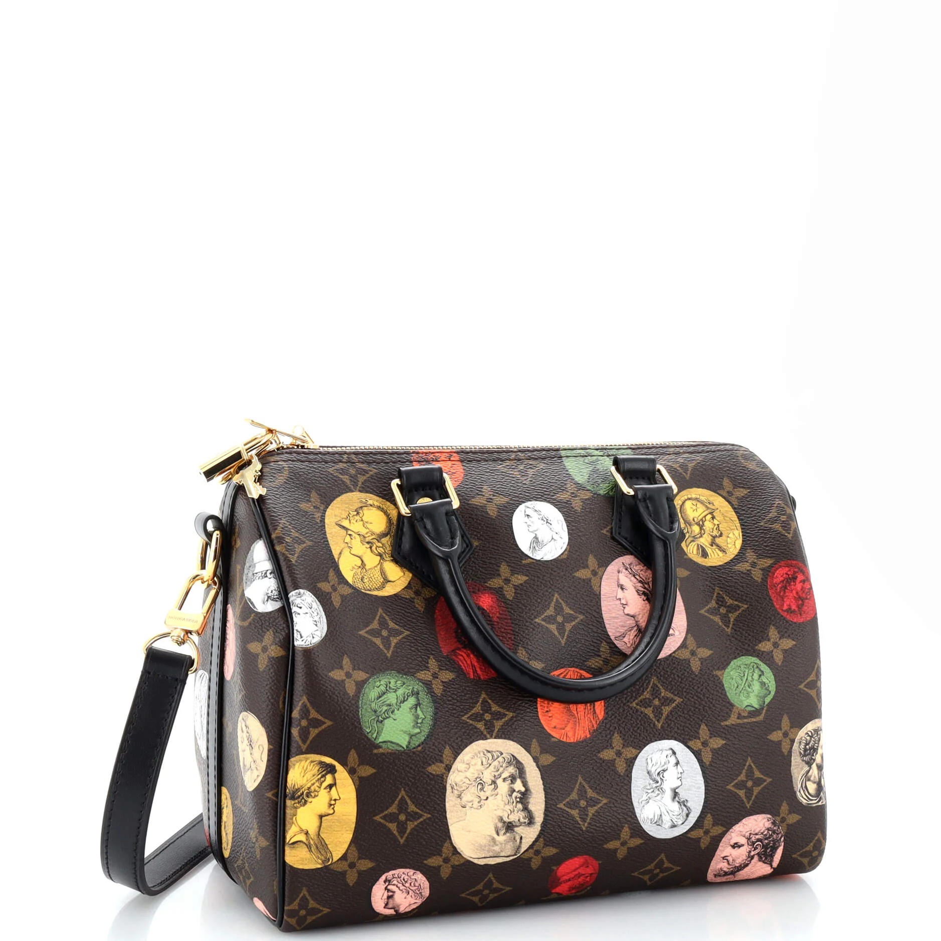 Speedy Bandouliere Bag Limited Edition Fornasetti Cameo Monogram Canvas 25