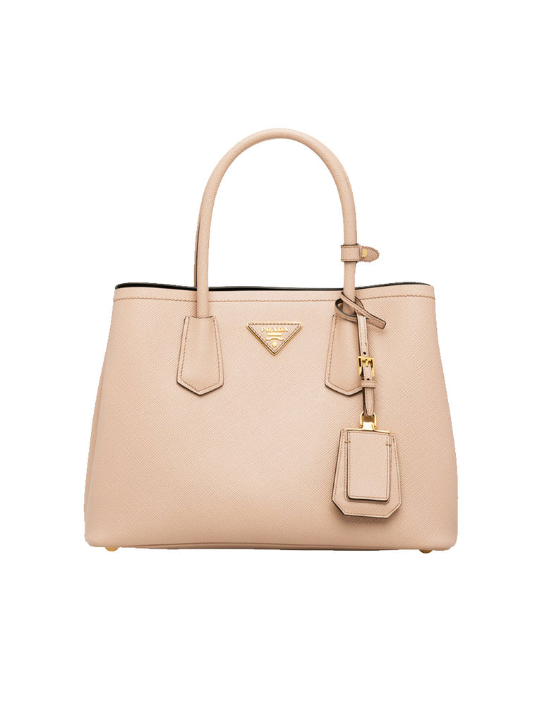 Prada Small Saffiano Leather Double Prada Bag in Powder Pink