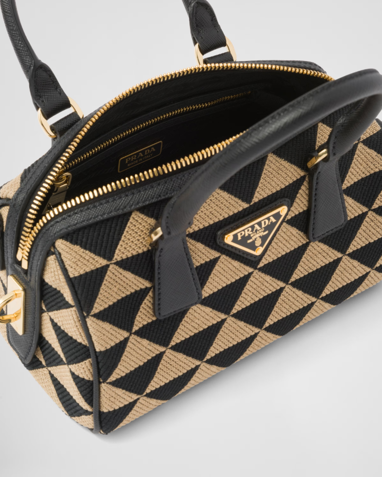Prada Symbole embroidered fabric top-handle bag - Black/Beige