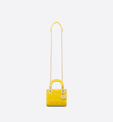 MINI LADY DIOR BAG Yellow Patent Cannage Calfskin