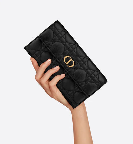 DIOR CARO WALLET Black Supple Cannage Calfskin