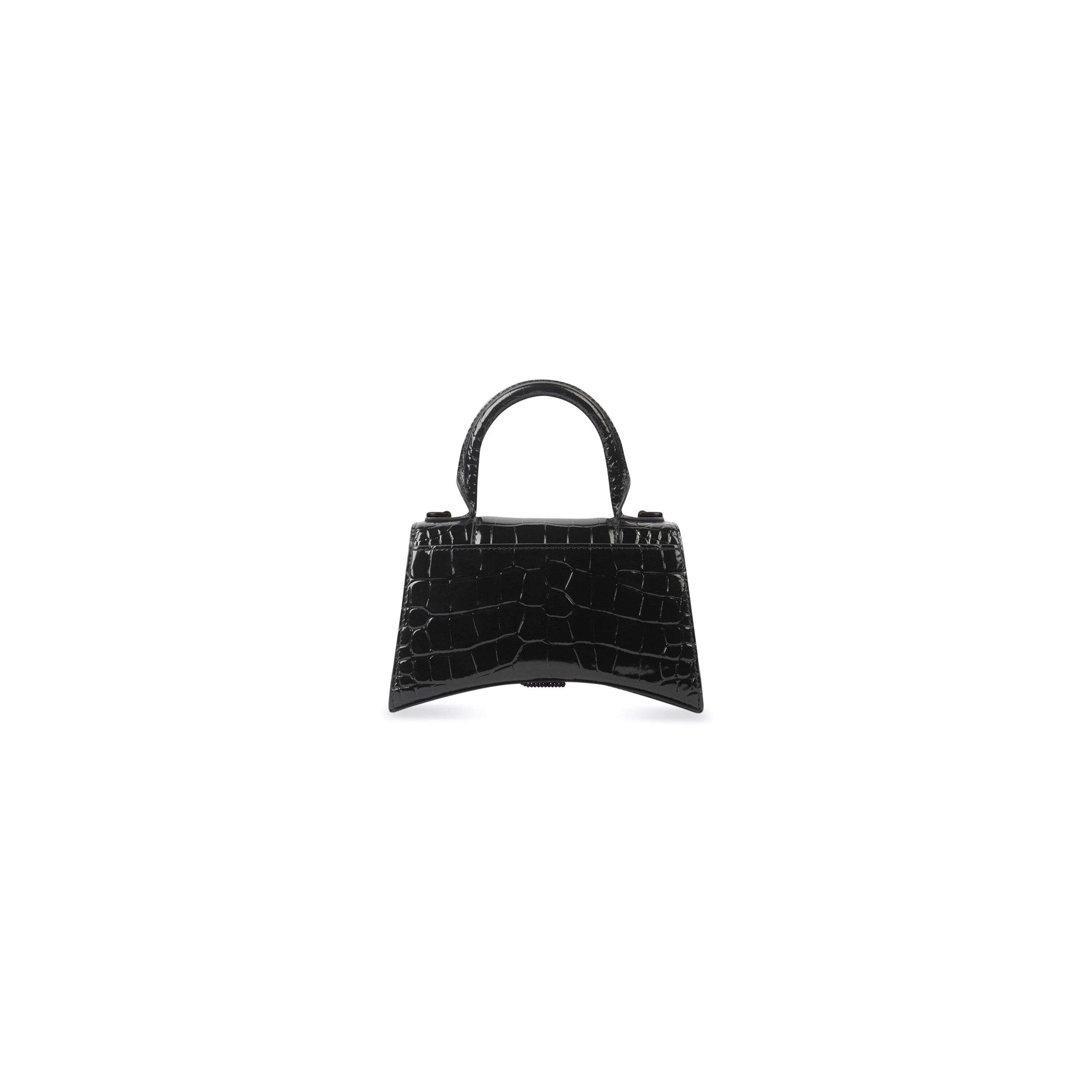 WOMEN'S HOURGLASS XS HANDBAG CROCODILE EMBOSSED WITH RHINESTONES IN BLACK