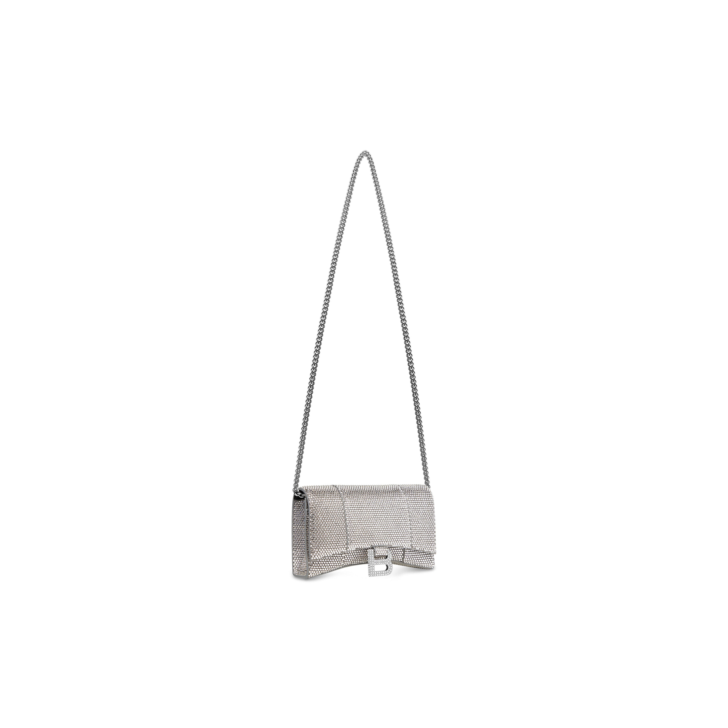 WOMEN'S HOURGLASS WALLET ON CHAIN WITH RHINESTONES IN GREY