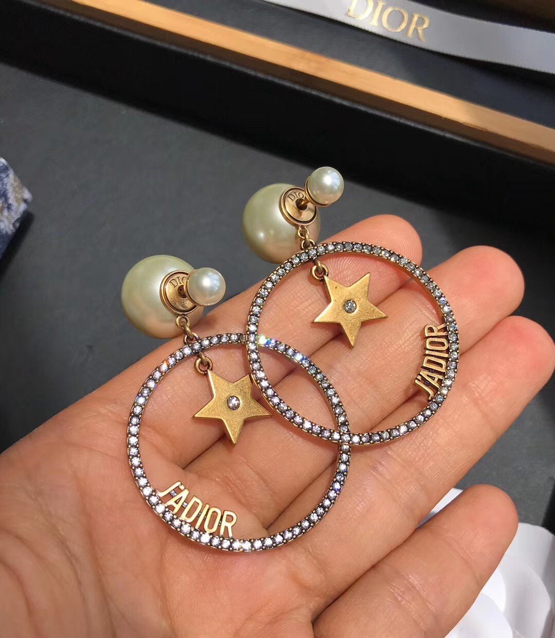 Vintage Pearl Big Circle Star Pendant Earrings
