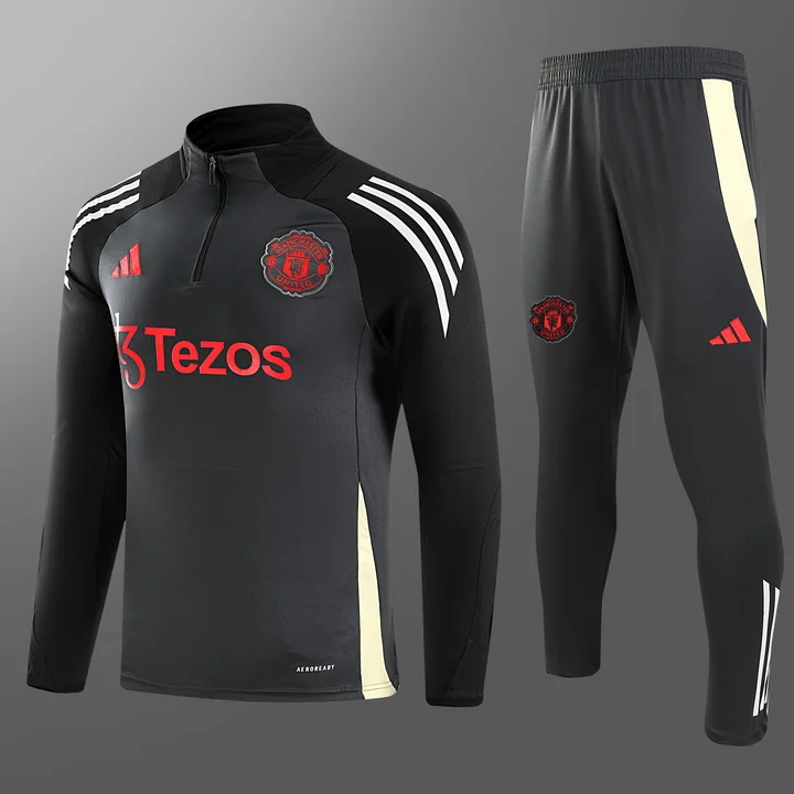 2024/2025 Manchester United Half-Pull Training Wear Black Football Shirt Kids Size