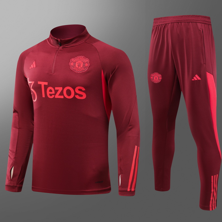 2023/2024 Manchester United Half-Pull Training Suit Maroon Red Football Shirt Set