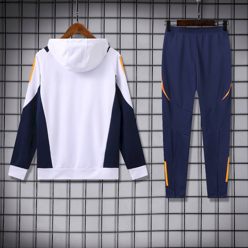 2024/2025 Real Madrid Hooded Long Sleeves Training Suit White Football Shirt