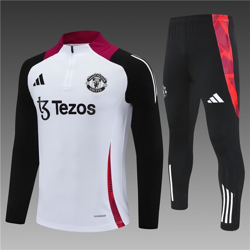 2024/2025 Manchester United Half-Pull Training Wear White Football Shirt Kids Size