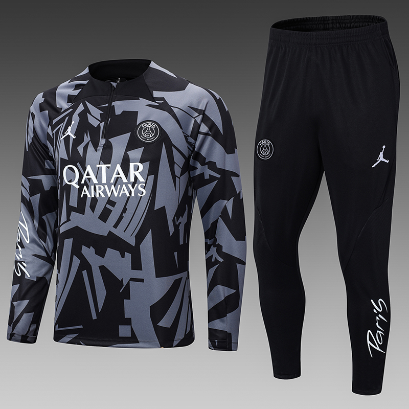 2022/2023 Paris Saint-Germain Half-Pull Training Suit Black Gray Football Shirt Set