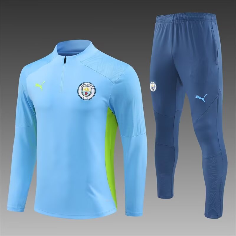 2024/2025 Manchester City Half-Pull Training Wear Light Blue Football Shirt Kids Size