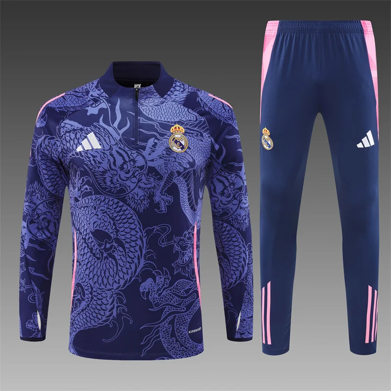 2024/2025 Real Madrid Half-Pull Training Wear Royal Blue Football Shirt Kids Size